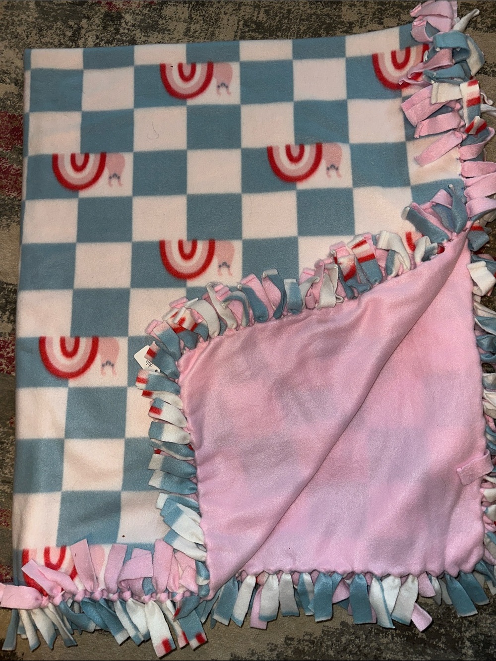 Reversible Pink and Blue Snail Fleece Tie-Blanket